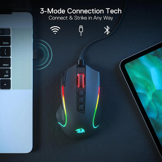 Redragon M612 PRO RGB Gaming Mouse – 8000 DPI, Wired & Wireless (Bluetooth + 2.4GHz), 11 Programmable Buttons, 6 Backlit Modes
