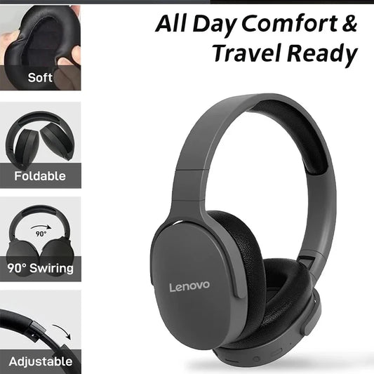 Lenovo Wireless Bluetooth 5.3 Over-Ear Headphones | HiFi Stereo | TF/AUX Music Player | HD Microphone | Sports & Daily Use Headset