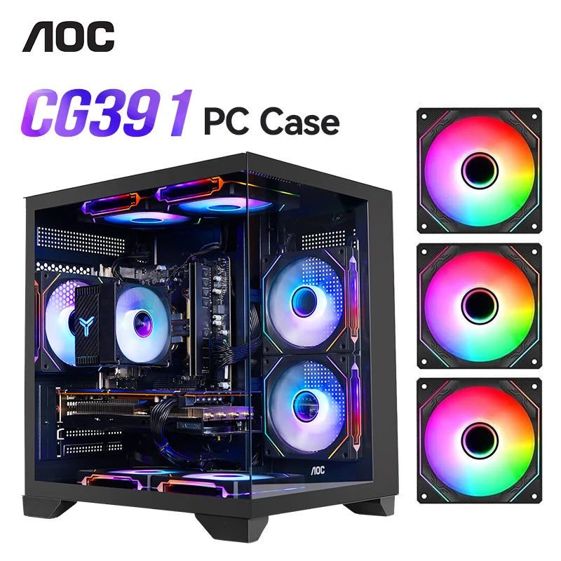 AOC CG391 MATX Gaming PC Case – Panoramic Sea View Tempered Glass Case with 3 RGB Fans & 240mm Liquid Cooling Support