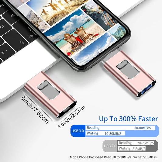 🔌 3-in-1 MFi USB Flash Drive for iPhone | Lightning + USB 3.0 + Micro USB | Up to 2TB ⚡
