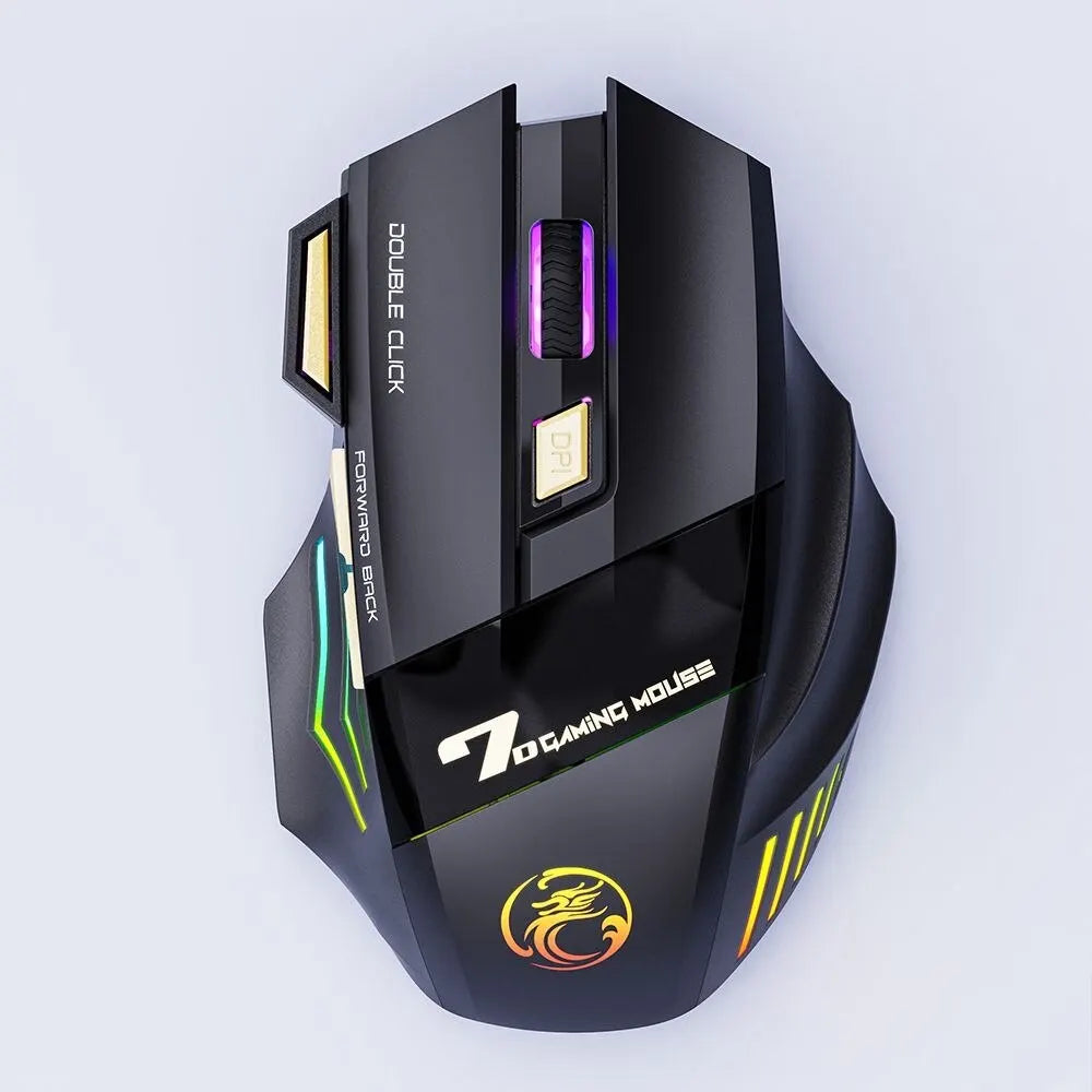 IMICE GW-X7 Wireless Gaming Mouse – Dual Mode 2.4G & Bluetooth, 3200 DPI, Rechargeable, 7-Button Silent Mouse with RGB Breathing LED