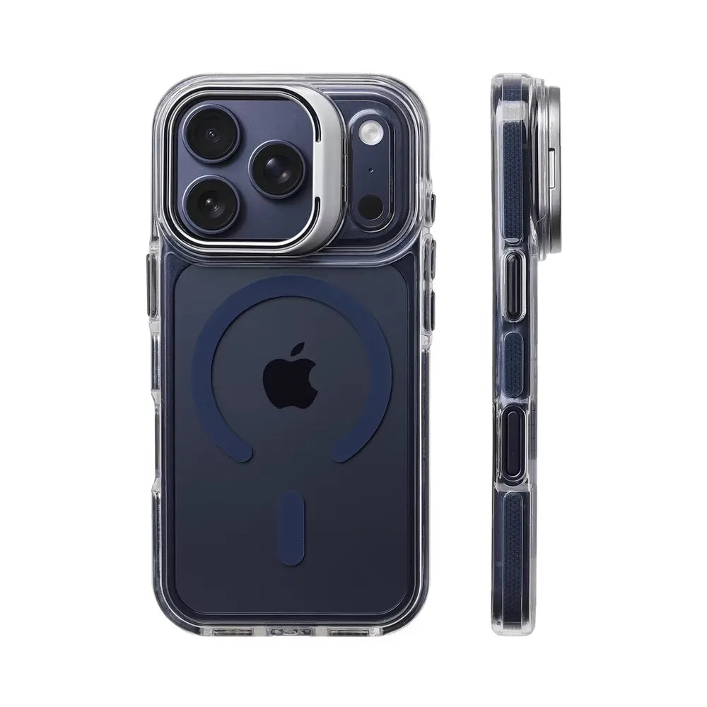Luxury Magnetic Shockproof Clear Case for iPhone 17/16/15/14/13/12 Pro Max Plus – MagSafe Compatible with Lens Protection & Kickstand