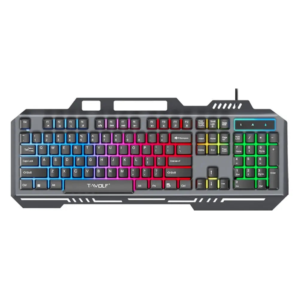 T-WOLF TF600 Backlit Gaming Keyboard and Mouse Combo – Wired 104-Key RGB Gaming Set for PC & Laptop