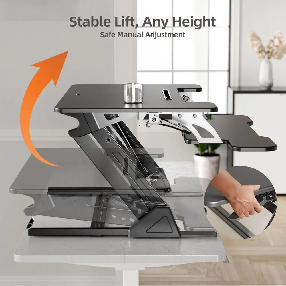 32-Inch Height Adjustable Desk Riser | Sit-Stand Workstation with Dual Monitor Stand & Keyboard Tray