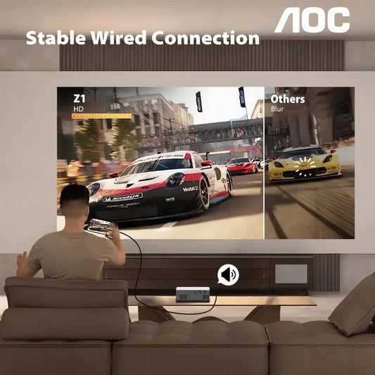 AOC Mini Projector – Full HD 1080P Portable WiFi & Bluetooth Home Theater Projector with HDMI & USB