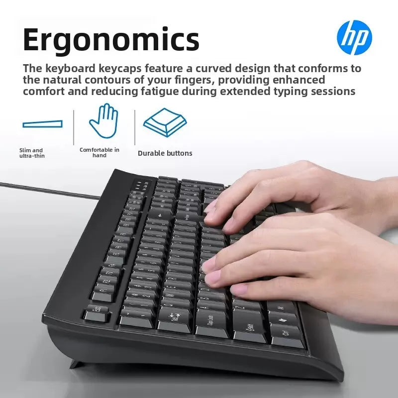 HP KM100 Wired Keyboard & Mouse Combo | USB Plug & Play | Lightweight | Silent Typing | Full-Size Keyboard | Office & Gaming Set