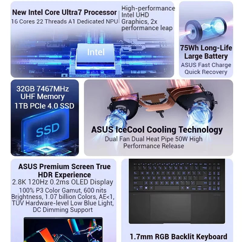 ASUS VivoBook Pro 15 OLED Laptop – Intel Core i7 Ultra, 2.8K OLED 120Hz, 32GB DDR5, 1TB SSD – Business & Portable Powerhouse