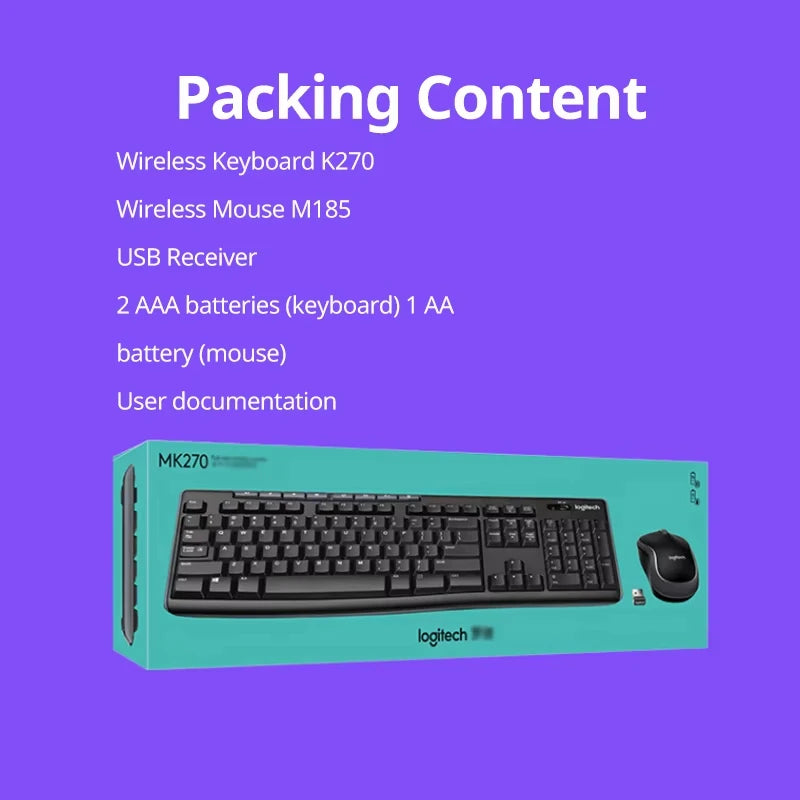 Logitech MK270 Wireless Keyboard & Mouse Combo | 2.4GHz USB Receiver | Full-Size Keyboard | Long Battery Life | Reliable Office Set | Black