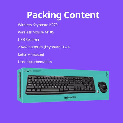 Logitech MK270 Wireless Keyboard & Mouse Combo | 2.4GHz USB Receiver | Full-Size Keyboard | Long Battery Life | Reliable Office Set | Black