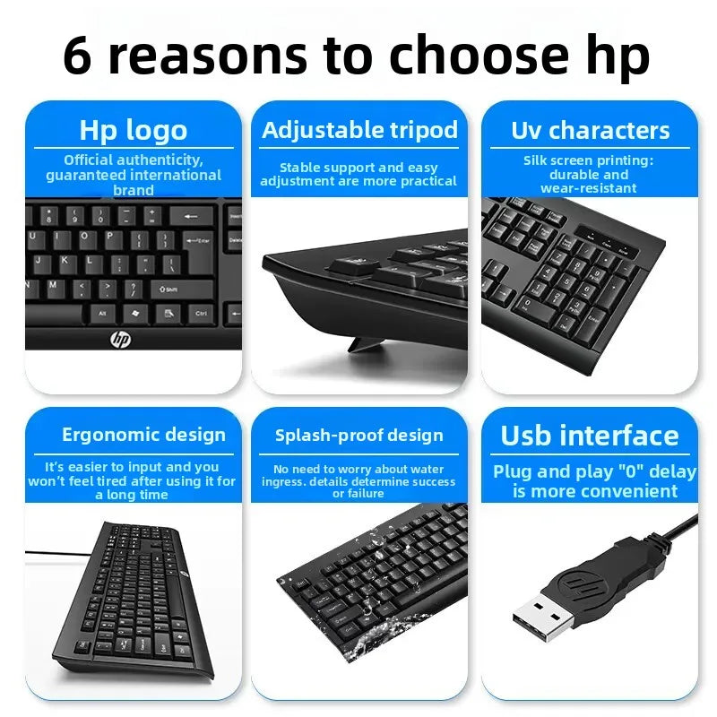 HP KM100 Wired Keyboard & Mouse Combo | USB Plug & Play | Lightweight | Silent Typing | Full-Size Keyboard | Office & Gaming Set