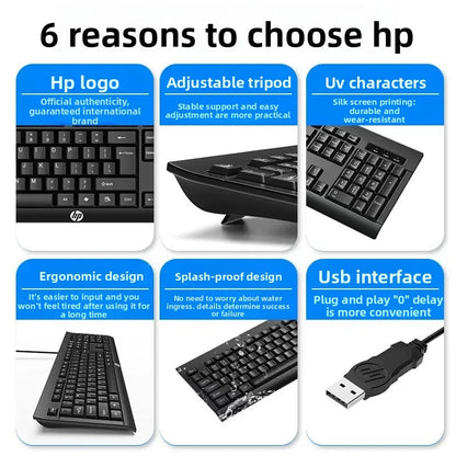 HP KM100 Wired Keyboard & Mouse Combo | USB Plug & Play | Lightweight | Silent Typing | Full-Size Keyboard | Office & Gaming Set