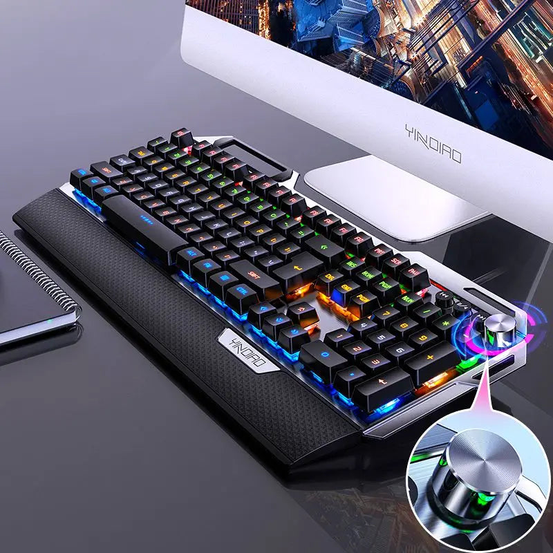 K100 Mechanical Gaming Keyboard – 104 Keys RGB Backlit USB Wired Keyboard with Wrist Rest & Phone Holder