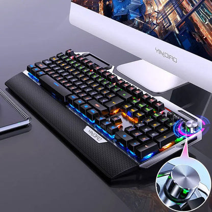 K100 Mechanical Gaming Keyboard – 104 Keys RGB Backlit USB Wired Keyboard with Wrist Rest & Phone Holder