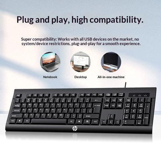HP KM100 Wired Keyboard & Mouse Combo | USB Plug & Play | Lightweight | Silent Typing | Full-Size Keyboard | Office & Gaming Set