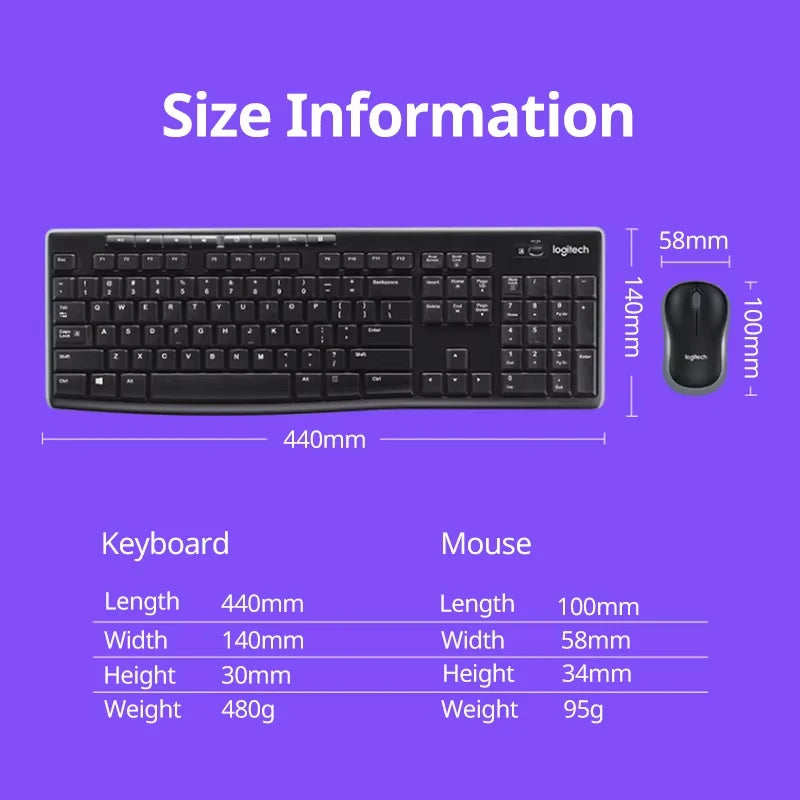 Logitech MK270 Wireless Keyboard & Mouse Combo | 2.4GHz USB Receiver | Full-Size Keyboard | Long Battery Life | Reliable Office Set | Black