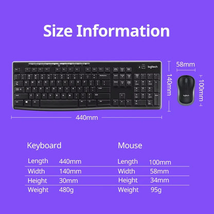Logitech MK270 Wireless Keyboard & Mouse Combo | 2.4GHz USB Receiver | Full-Size Keyboard | Long Battery Life | Reliable Office Set | Black