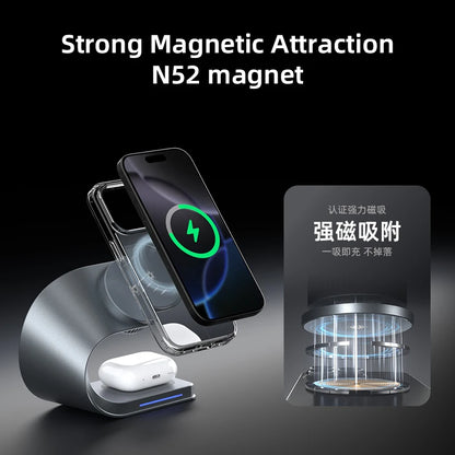 2025 3-in-1 Magnetic Wireless Charger Stand with Cooling Fan – 15W Fast Charging Aluminum Alloy Dock with LED Indicator