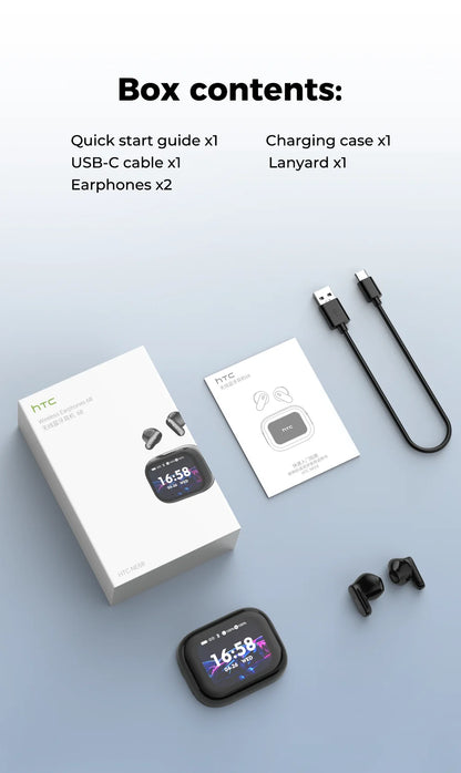 HTC NE68 Wireless Bluetooth Earbuds with HD Audio, 30-Hour Battery & Multi-Language Support