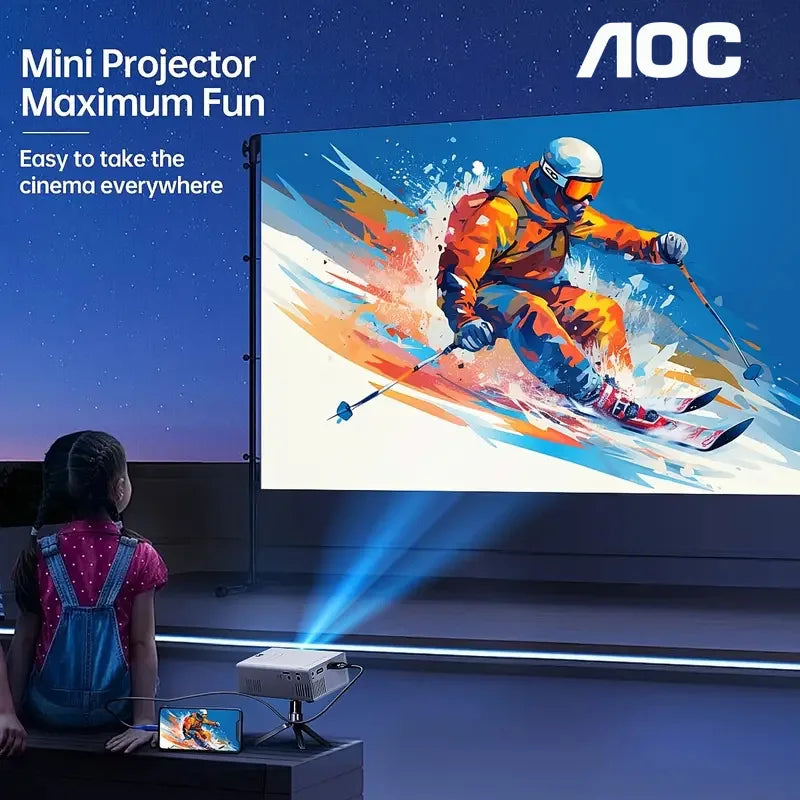 AOC Mini Projector – Full HD 1080P Portable WiFi & Bluetooth Home Theater Projector with HDMI & USB