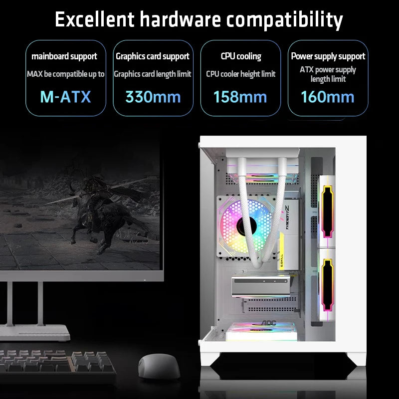 AOC CG391 MATX Gaming PC Case – Panoramic Sea View Tempered Glass Case with 3 RGB Fans & 240mm Liquid Cooling Support