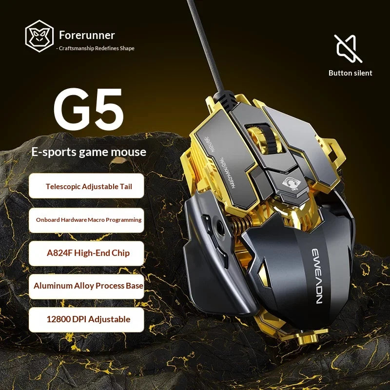The Forward G5 Gaming Mouse – Triple Mode Wired/Wireless, Mechanical Macro Buttons, Metal Weight Reduction, Silent Click E-Sports Mouse
