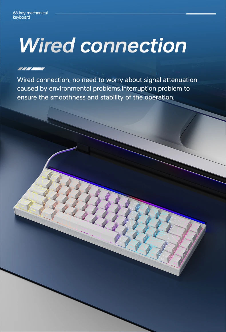 Compact 68-Key Gaming Keyboard | Red Switch | Side-Printed Keycaps | RGB Backlit | Wired