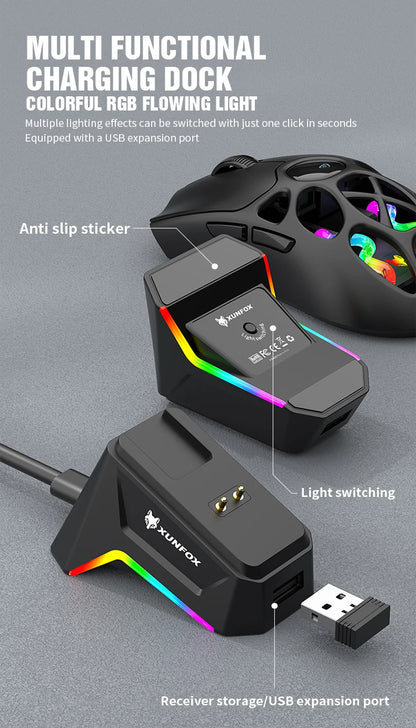 RaXUNFOX H16PRO Tri-Mode Wireless Gaming Mouse – 12000 DPI, Bluetooth, 2.4GHz & Wired RGB Gaming Mouse with 1KHz Polling Ratete, Rechargeable eSports Mouse
