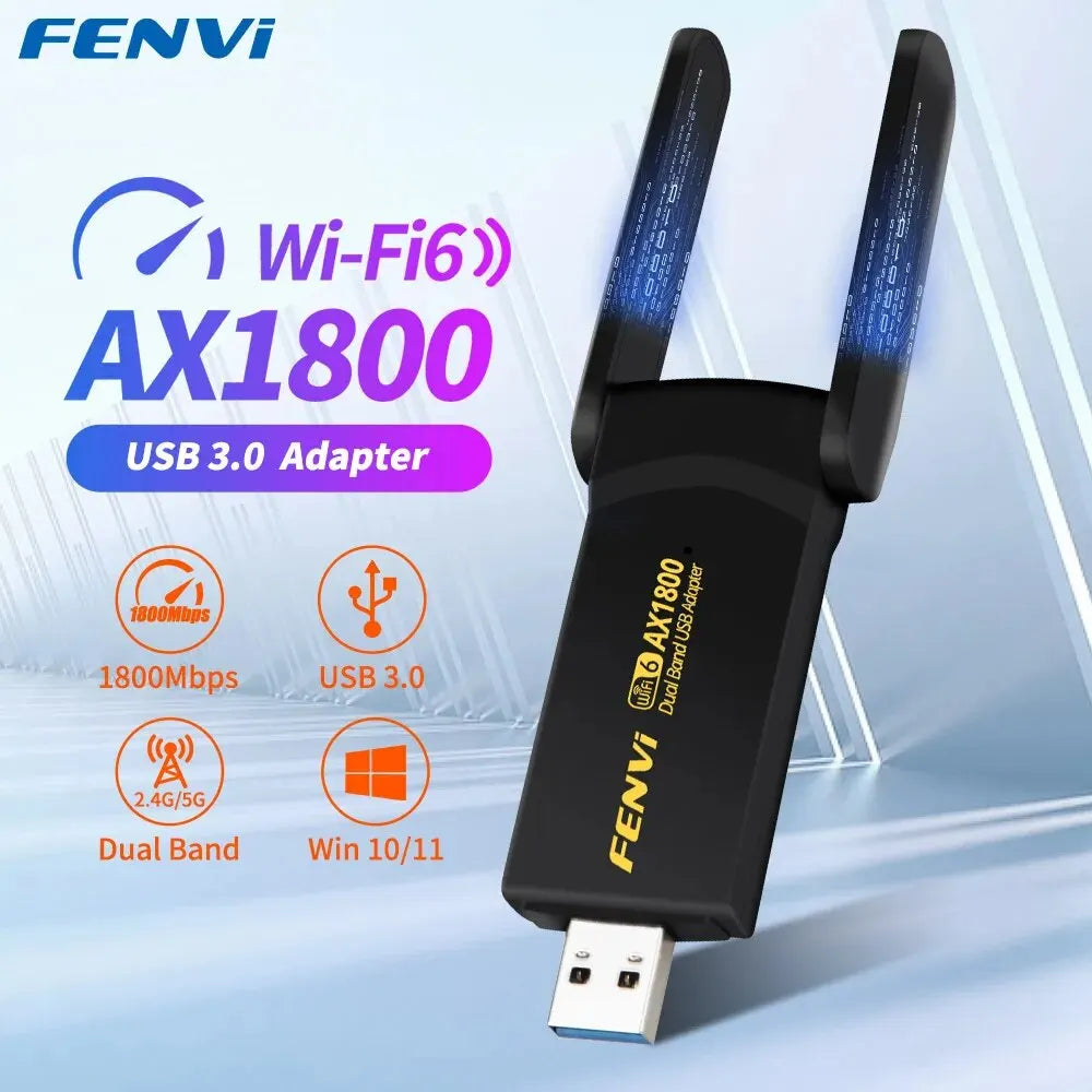 FENVI 1800Mbps WiFi 6 USB Adapter – Dual Band 2.4GHz/5GHz USB 3.0 Wireless Network Dongle for PC & Laptop (Windows 10/11)