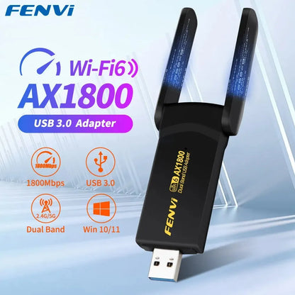 FENVI 1800Mbps WiFi 6 USB Adapter – Dual Band 2.4GHz/5GHz USB 3.0 Wireless Network Dongle for PC & Laptop (Windows 10/11)