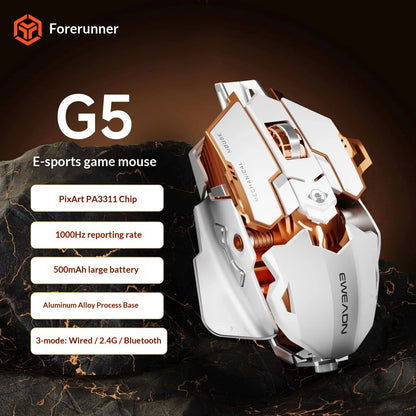 The Forward G5 Gaming Mouse – Triple Mode Wired/Wireless, Mechanical Macro Buttons, Metal Weight Reduction, Silent Click E-Sports Mouse
