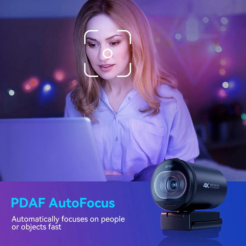 EMEET S600 4K Streaming Webcam – 1080P 60FPS USB Camera with Autofocus, Dual Microphones, AI Noise Reduction for YouTube, TikTok & Live Streaming