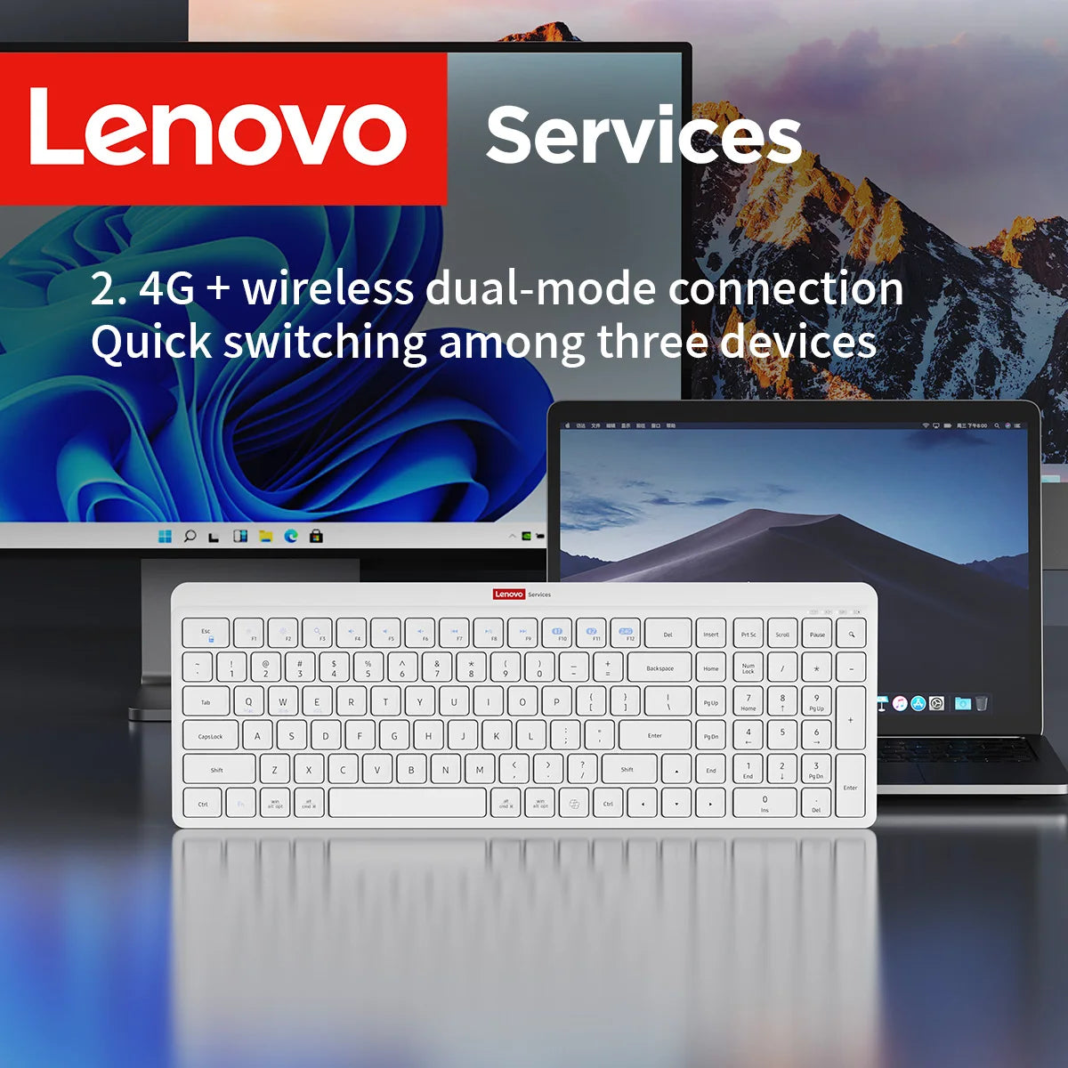 Lenovo Dual-Mode Wireless Rechargeable Keyboard – Bluetooth & 2.4GHz Multi-Device Office Keyboard with Long Battery Life for Business & Home