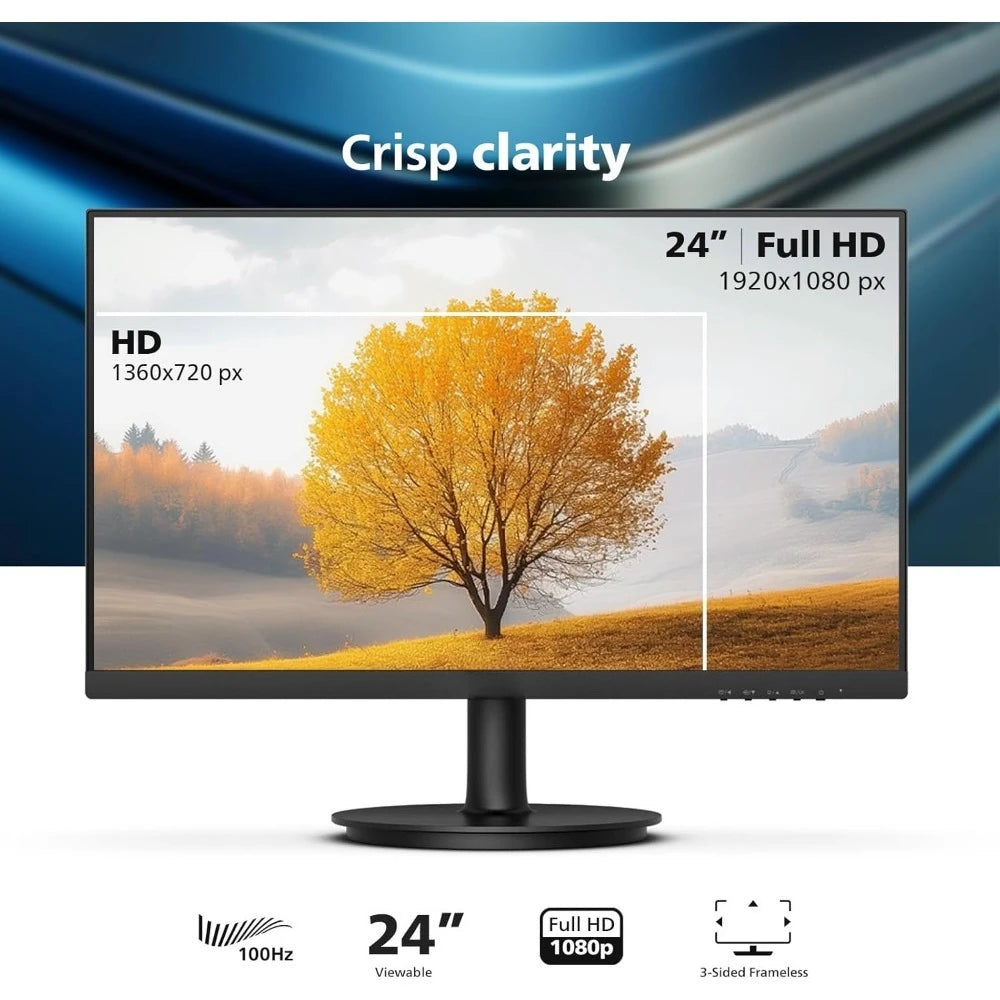 24" Frameless Full HD 100Hz Monitor – HDMI & VGA Eye Care Display