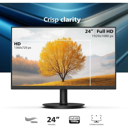24" Frameless Full HD 100Hz Monitor – HDMI & VGA Eye Care Display
