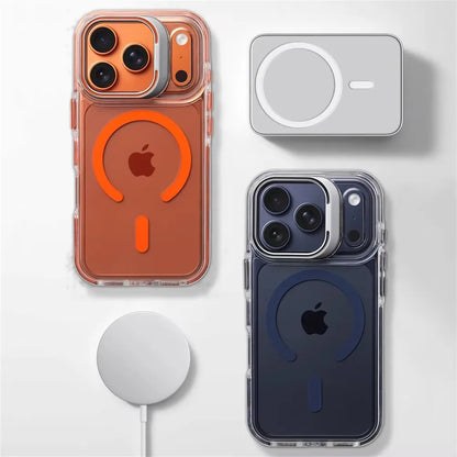 Luxury Magnetic Shockproof Clear Case for iPhone 17/16/15/14/13/12 Pro Max Plus – MagSafe Compatible with Lens Protection & Kickstand