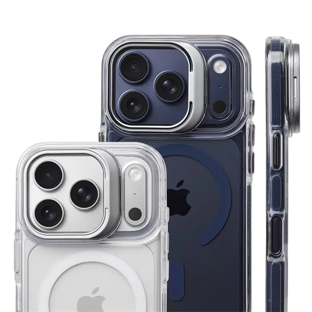 Luxury Magnetic Shockproof Clear Case for iPhone 17/16/15/14/13/12 Pro Max Plus – MagSafe Compatible with Lens Protection & Kickstand