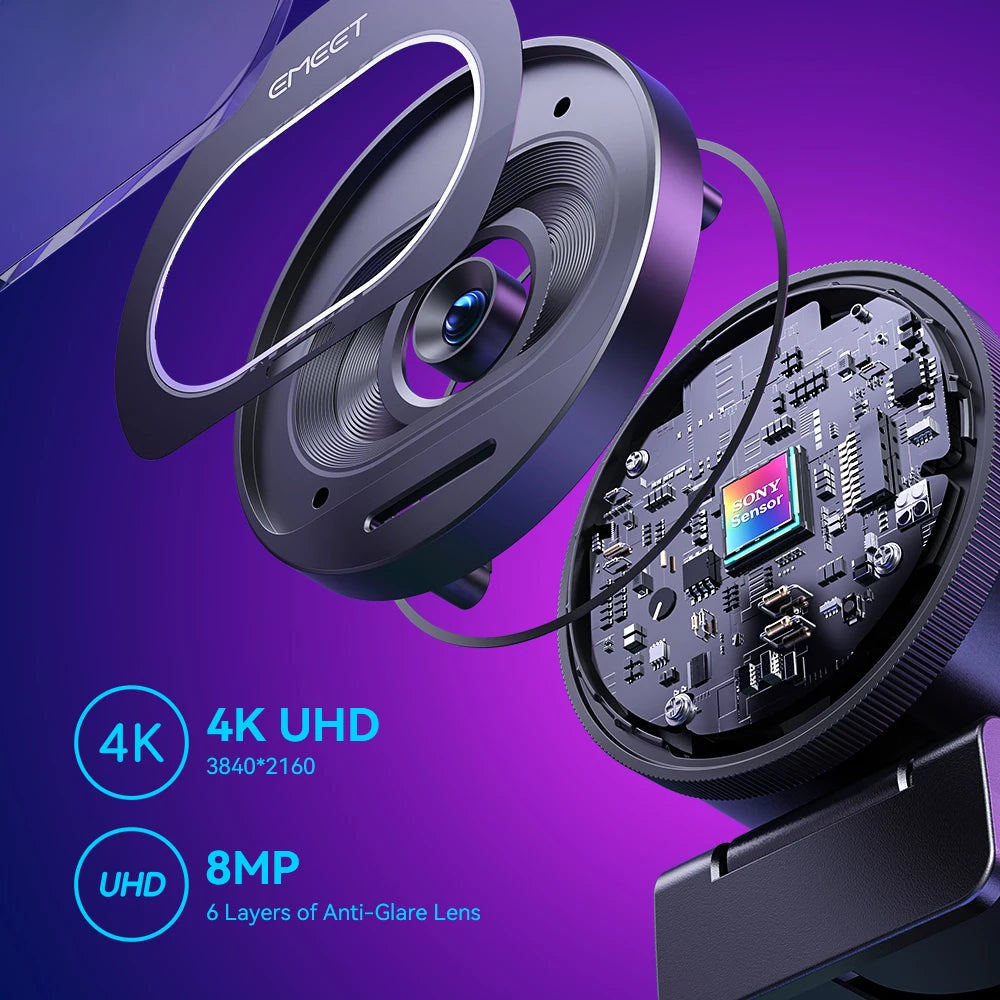 EMEET S600 4K Streaming Webcam – 1080P 60FPS USB Camera with Autofocus, Dual Microphones, AI Noise Reduction for YouTube, TikTok & Live Streaming