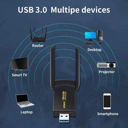 FENVI 1800Mbps WiFi 6 USB Adapter – Dual Band 2.4GHz/5GHz USB 3.0 Wireless Network Dongle for PC & Laptop (Windows 10/11)