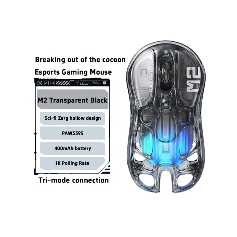 GravaStar M1/M2 Wireless Gaming Mouse – PAW3395 Sensor, 4K Polling, 26000 DPI, Magnesium Alloy Ultra-Light RGB Mouse