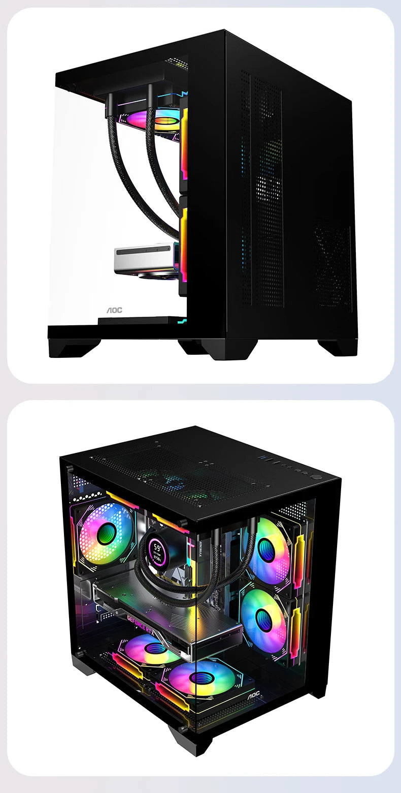 AOC CG391 MATX Gaming PC Case – Panoramic Sea View Tempered Glass Case with 3 RGB Fans & 240mm Liquid Cooling Support