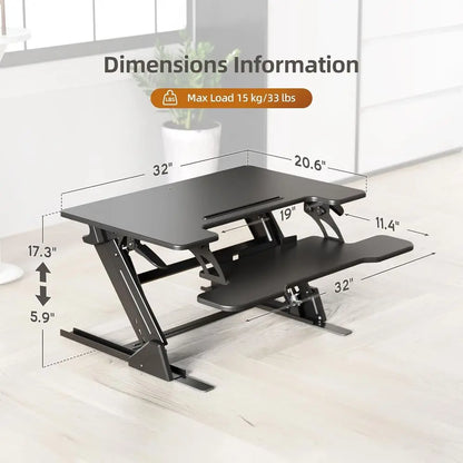 32-Inch Height Adjustable Desk Riser | Sit-Stand Workstation with Dual Monitor Stand & Keyboard Tray