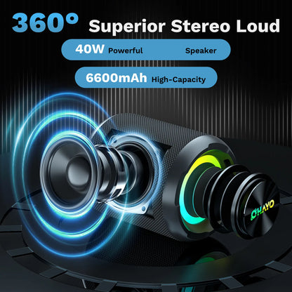 OHAYO 40W Waterproof Wireless Speaker | RGB Lights, TWS Pairing & Deep Bass Sound