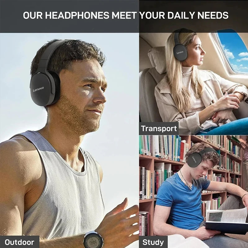 Lenovo Wireless Bluetooth 5.3 Over-Ear Headphones | HiFi Stereo | TF/AUX Music Player | HD Microphone | Sports & Daily Use Headset