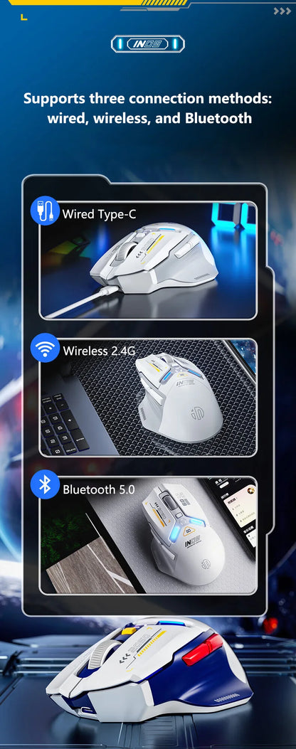 INPHIC IN9 Upgraded Wireless Gaming Mouse – High DPI Tri-Mode (2.4G + Bluetooth + Type-C Wired), RGB Light, Macro Programmable E-Sports Mouse for PC