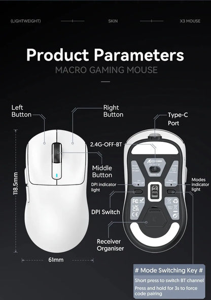 ATTACK SHARK X3 / X3 Pro Wireless Gaming Mouse – PAW3395 26K DPI Tri-Mode Ultra-Light Gaming Mouse