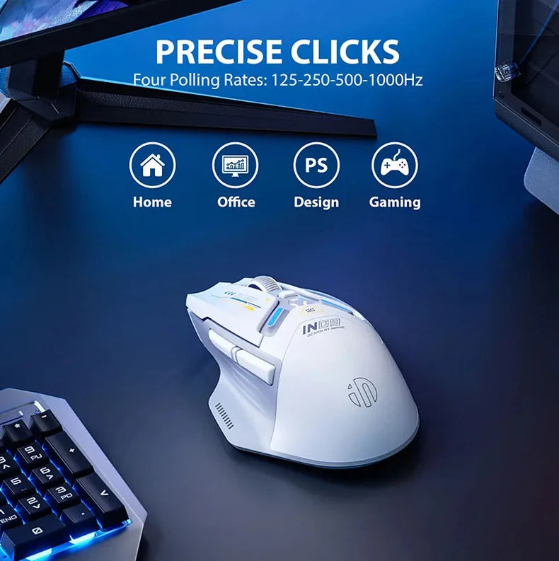 INPHIC IN9 Upgraded Wireless Gaming Mouse – High DPI Tri-Mode (2.4G + Bluetooth + Type-C Wired), RGB Light, Macro Programmable E-Sports Mouse for PC