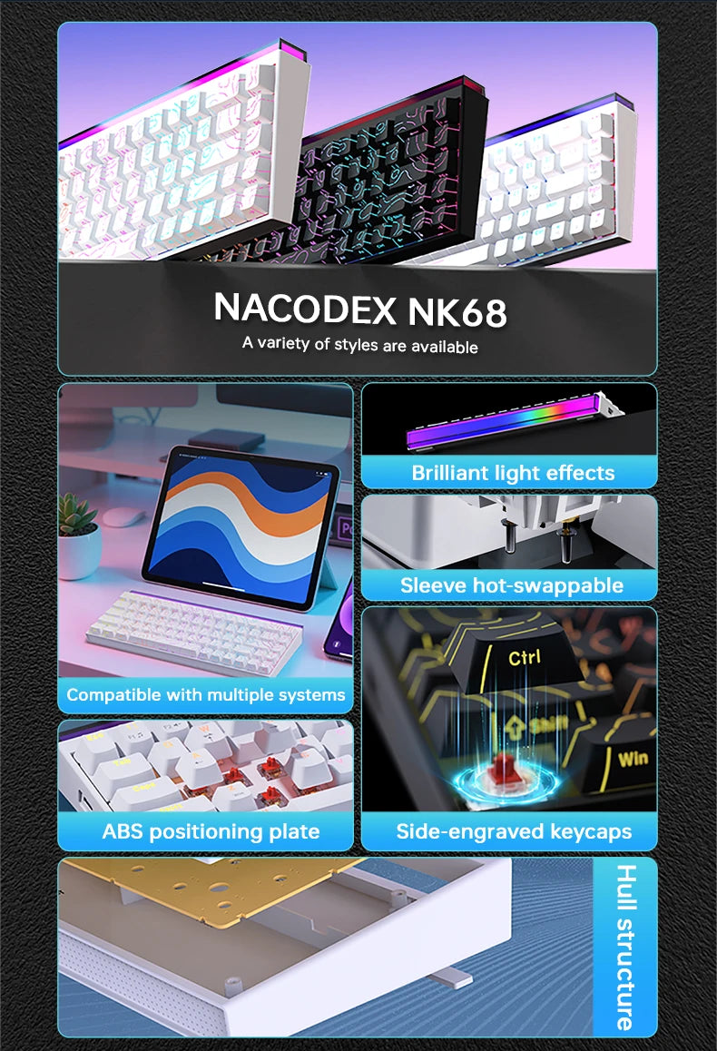 Compact 68-Key Gaming Keyboard | Red Switch | Side-Printed Keycaps | RGB Backlit | Wired