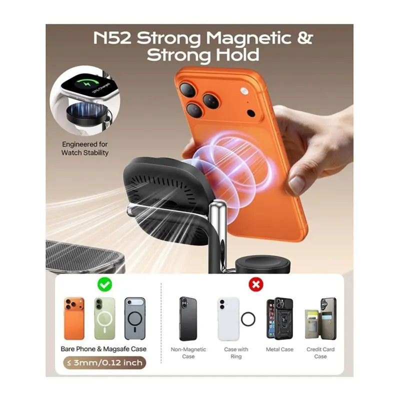 B63B-5 in 1 Wireless Charging Station with Bluetooth Speaker, Alarm Clock & Night Light – Fast Charging Stand for Smartphones