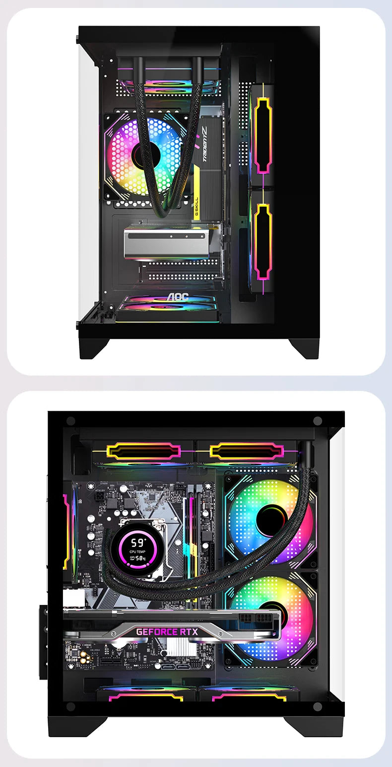 AOC CG391 MATX Gaming PC Case – Panoramic Sea View Tempered Glass Case with 3 RGB Fans & 240mm Liquid Cooling Support