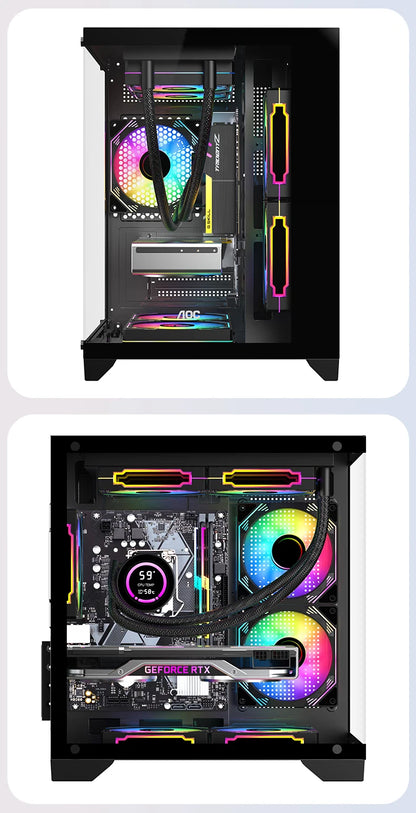 AOC CG391 MATX Gaming PC Case – Panoramic Sea View Tempered Glass Case with 3 RGB Fans & 240mm Liquid Cooling Support
